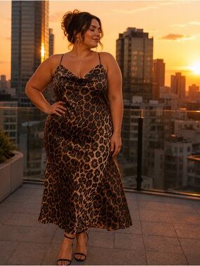 Ashley Graham Leopard-Print Slip Dress in Black and Brown